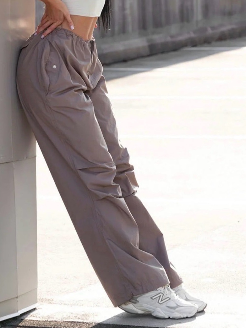 BuffBunny Taupe Wide-Leg Track Pants